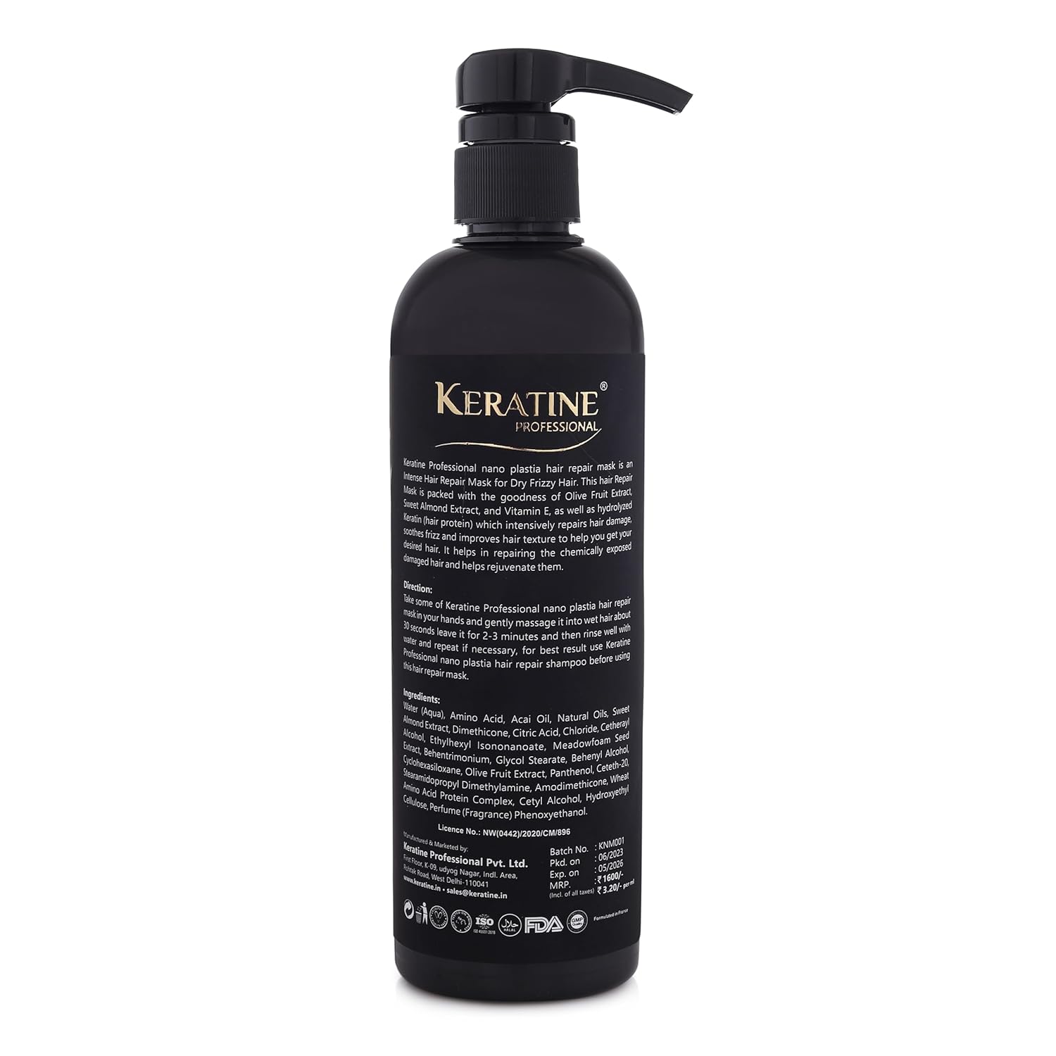 Keratine Professional – Nano Plastia Hair Repair Mask – 500ml & Deep Repair & Restoration & Ideal for Damaged and Frizzy Hair