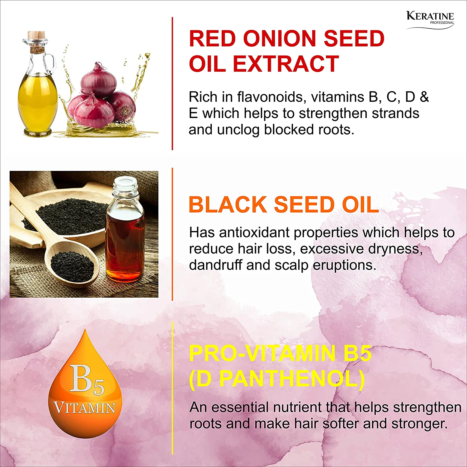 Keratine Professional – Onion Oil & Black Seed Conditioner – 300ml & Hair Fall Defense & For Thinning & Weak Hair