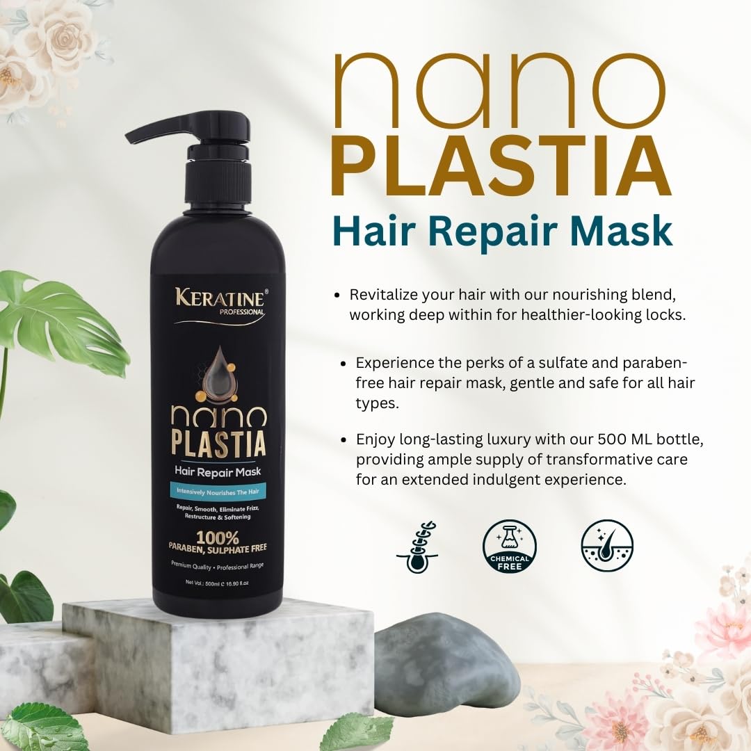 Keratine Professional – Nano Plastia Hair Repair Mask – 500ml & Deep Repair & Restoration & Ideal for Damaged and Frizzy Hair