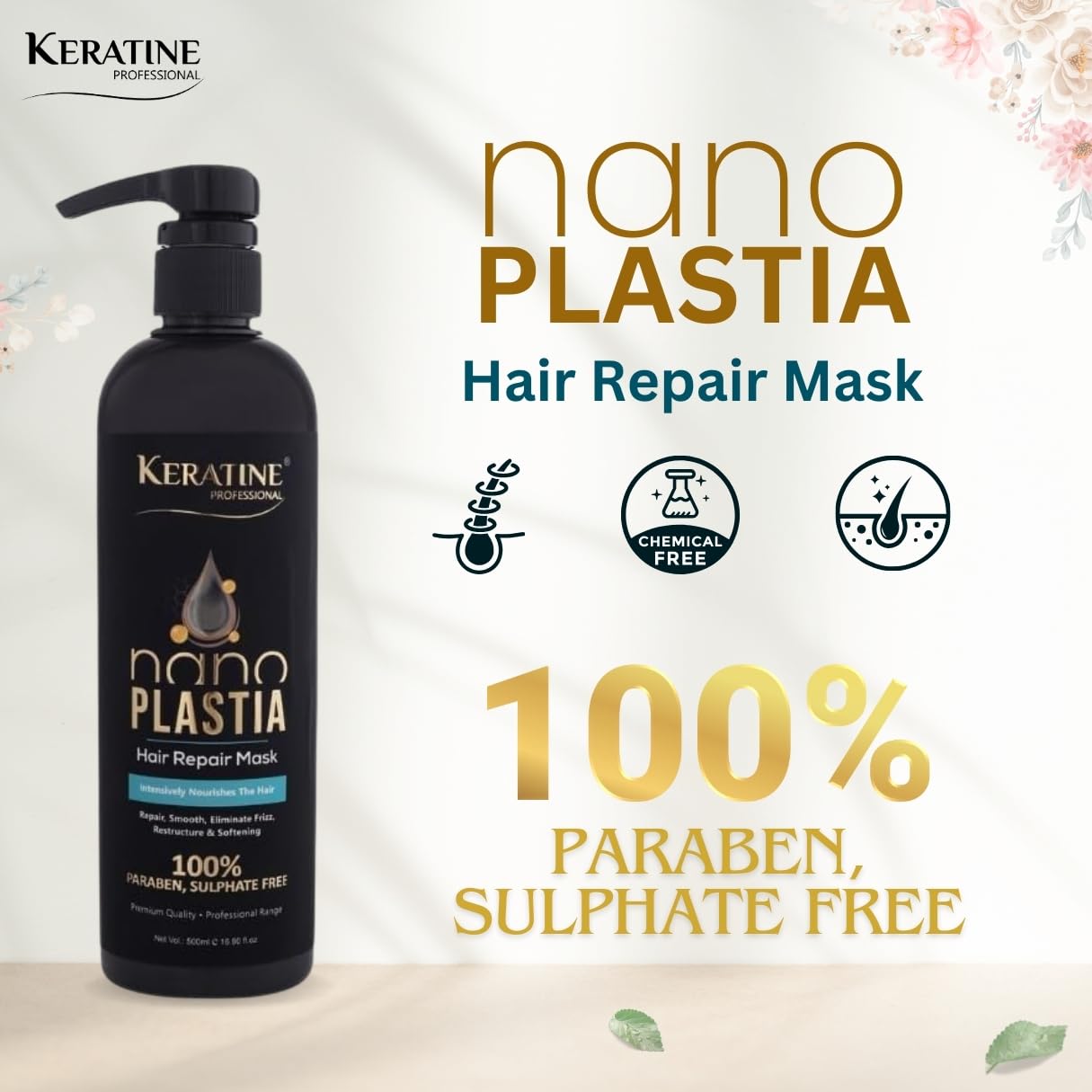 Keratine Professional – Nano Plastia Hair Repair Mask – 500ml & Deep Repair & Restoration & Ideal for Damaged and Frizzy Hair