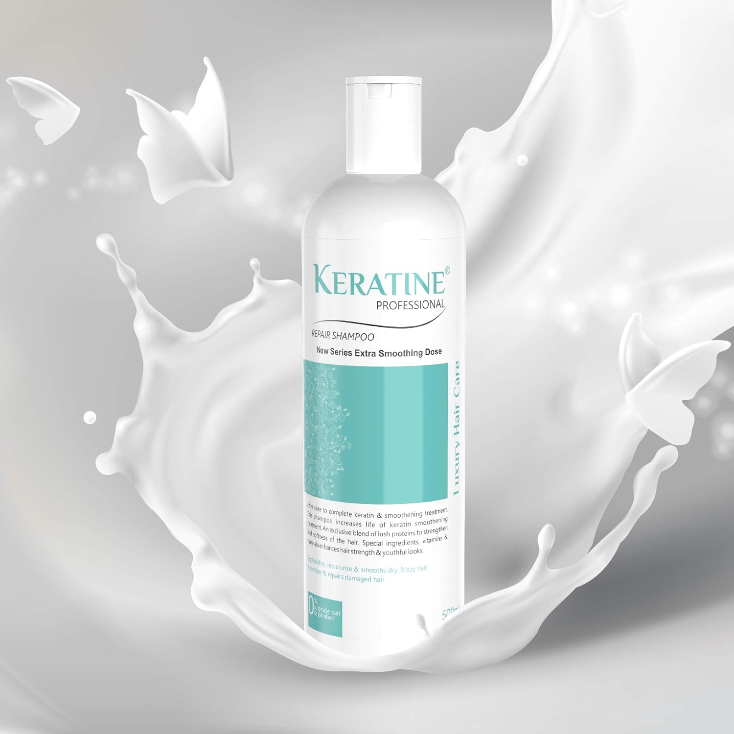 Keratine Professional Shampoo, Hair Mask 500ml Each & Florish Serum (50ml) - Nourishing Formula