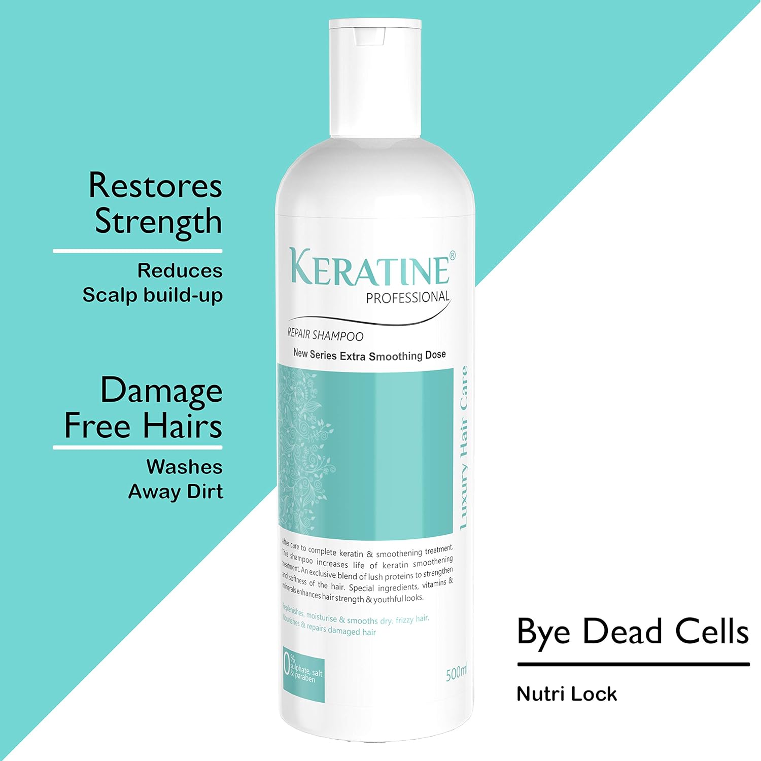Keratine Professional Shampoo, Hair Mask 500ml Each & Florish Serum (50ml) - Nourishing Formula
