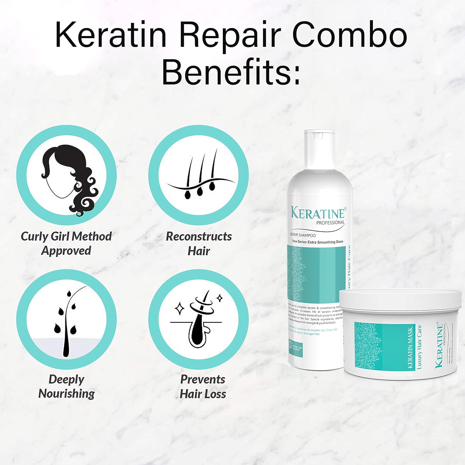 Keratine Professional Shampoo, Hair Mask 500ml Each & Florish Serum (50ml) - Nourishing Formula