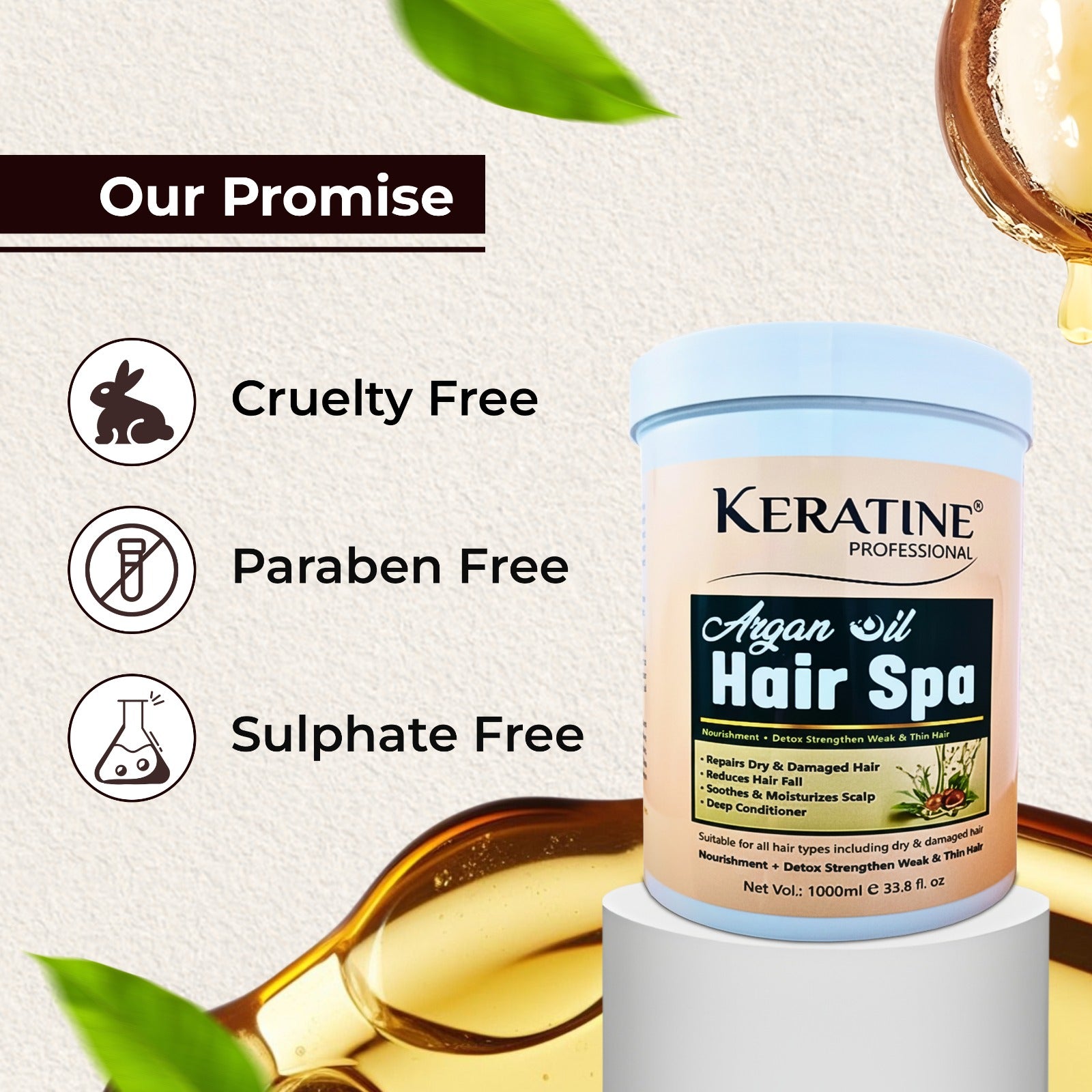Keratine Professional Argan Oil Hair Spa - With Deep Nourishment & Shine (1000ml)