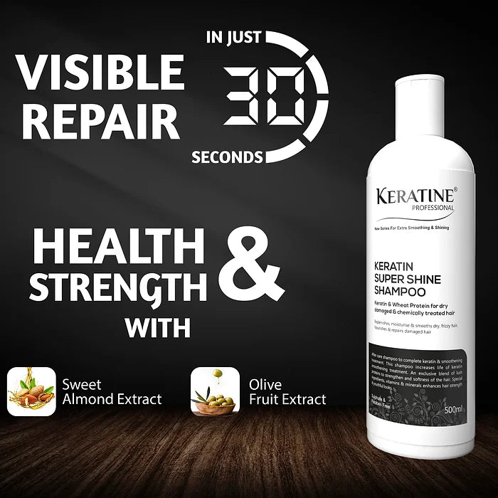 Keratine – Super Shine Shampoo with Increased Strength & Smoothness – 500ml & Enhances Shine for Healthy Hair