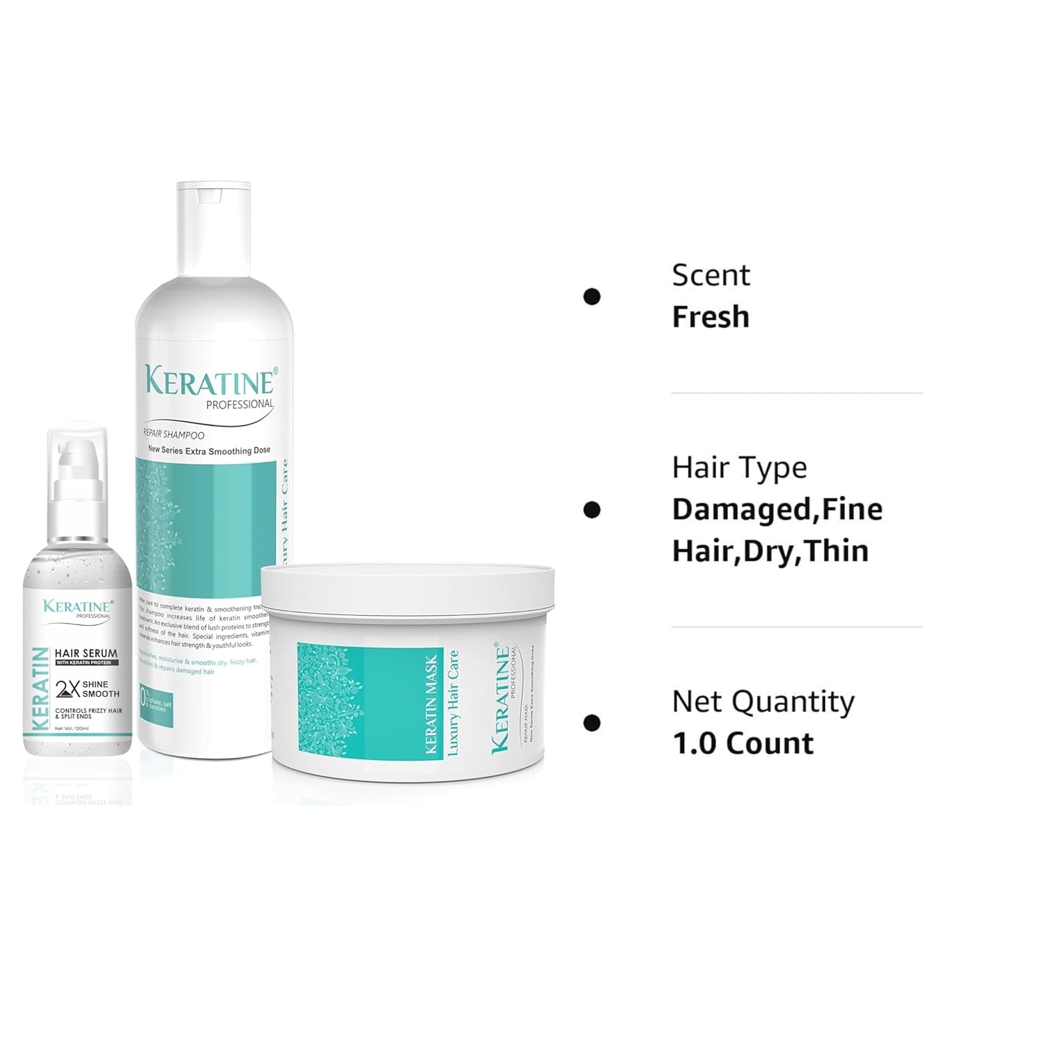 Keratine Professional Combo Kit, Repair Hair Shampoo & Mask - With Keratine (500ml)