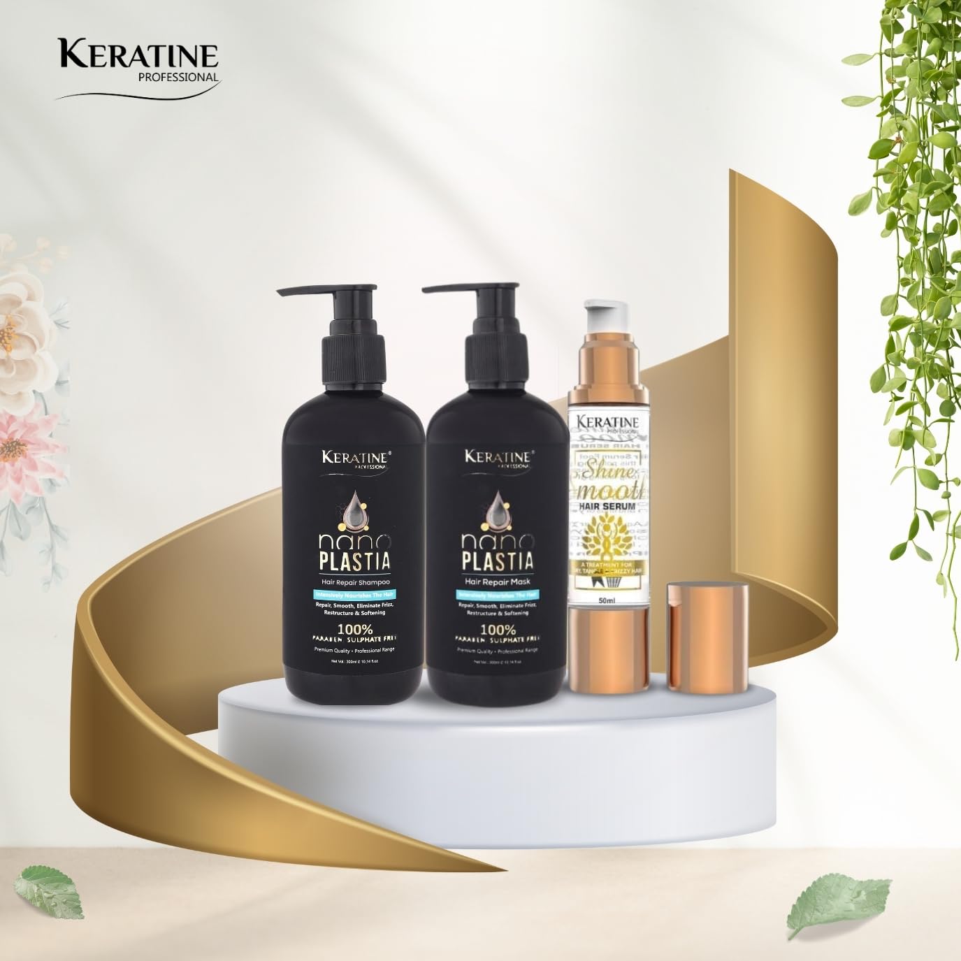 Nano Plastia Hair Repair Shampoo, Mask Combo (300ml ) &  Serum (50ml) - Nourishing Formula