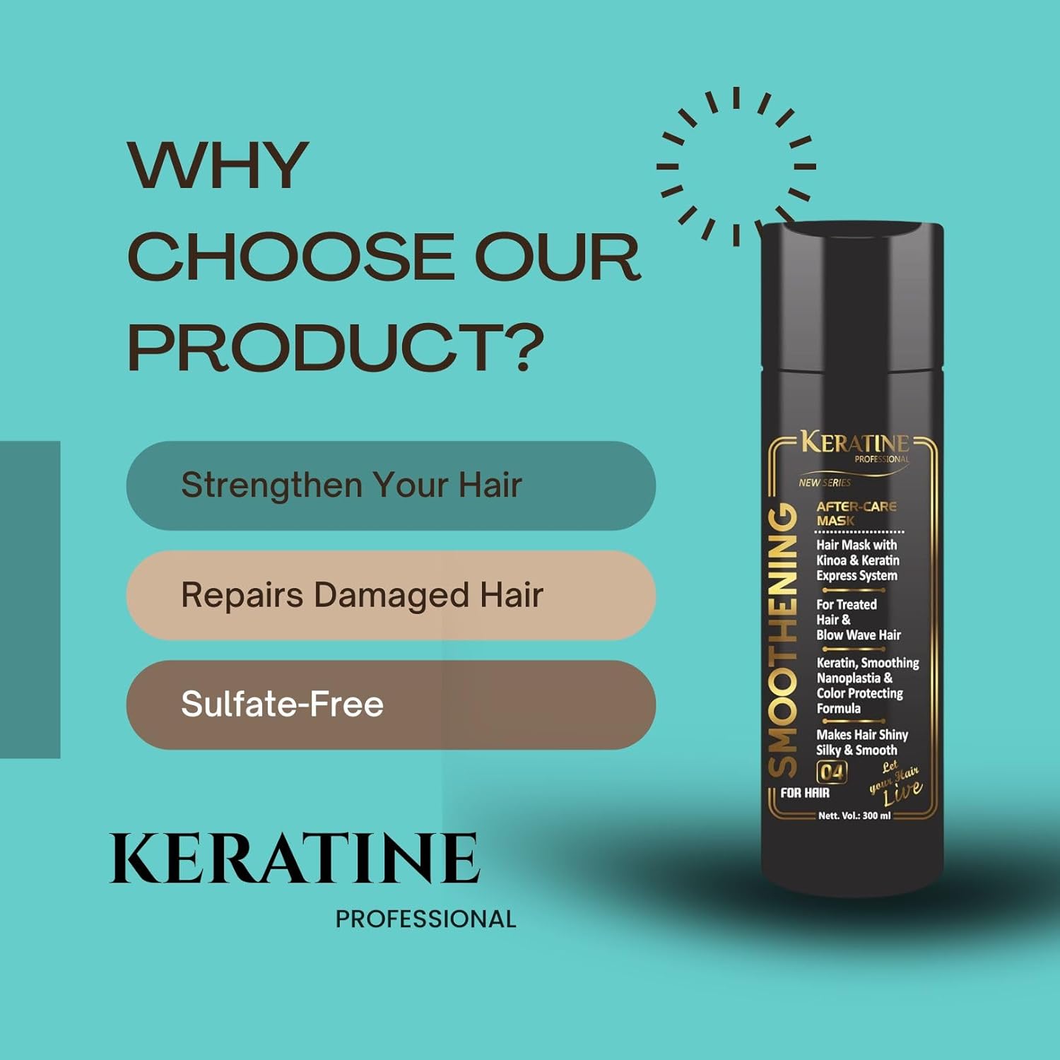 KERATINE PROFESSIONAL after care Hair Mask, Repair for Dry Damaged and Color Treated Hair Conditioning Treatment for Curly or Straight Thin Fine Hair (300-ml)