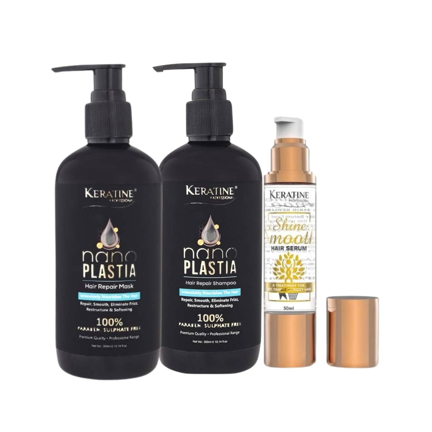 Nano Plastia Hair Repair Shampoo, Mask Combo (300ml ) &  Serum (50ml) - Nourishing Formula