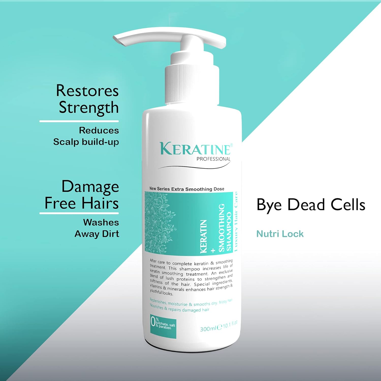 KERATINE PROFESSIONAL Shampoo| Infused With Keratin, Almond Oil, Jojoba Oil And Shea Butter For Curly Wavy And Straight Hair - Shampoo For Dry Damaged Or Color Treated Hai Made In India, 1 Count