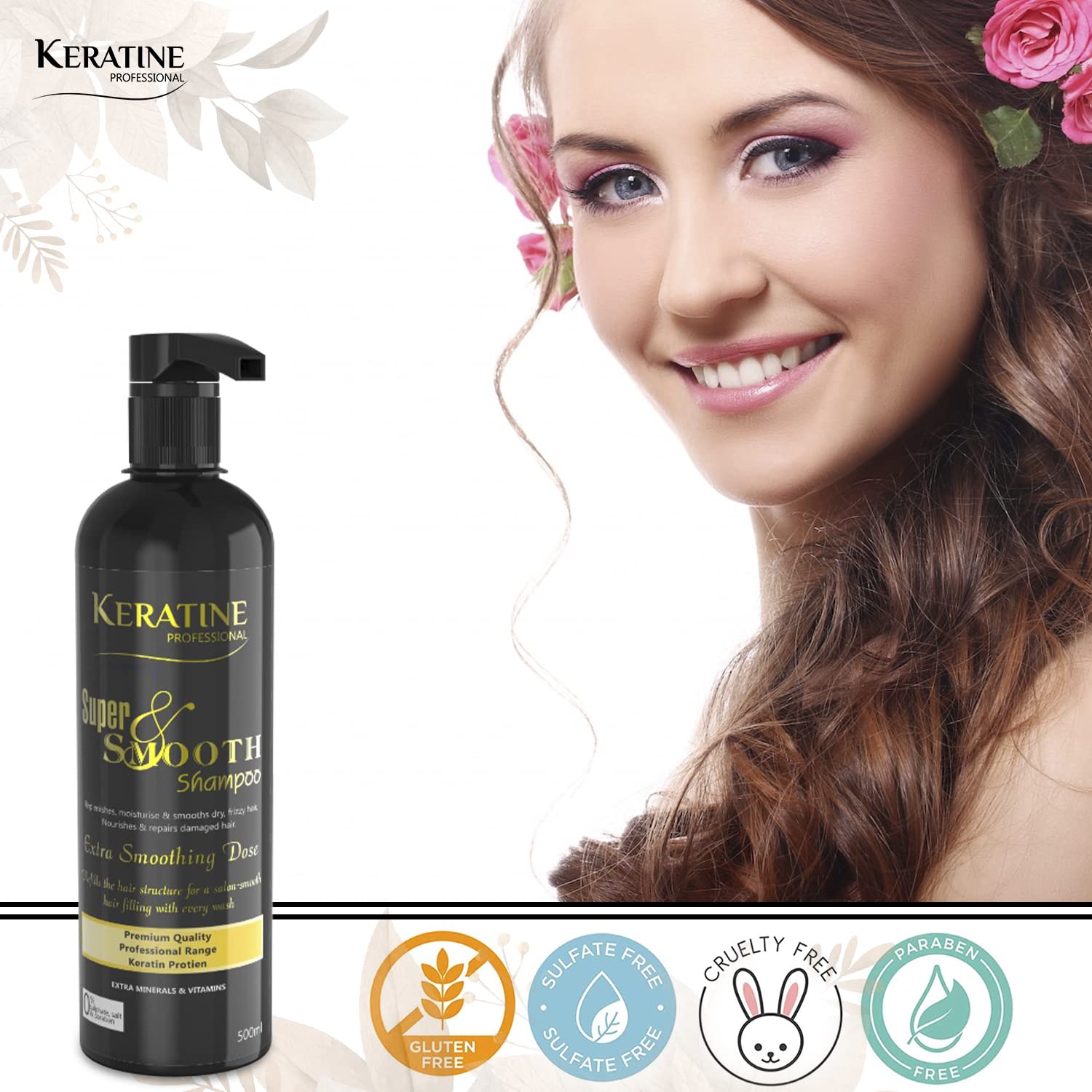 Keratine Professional Super Smooth Hair Shampoo – Frizz-Free Shine - 500ml & Smoothness & Shine for All Hair Types