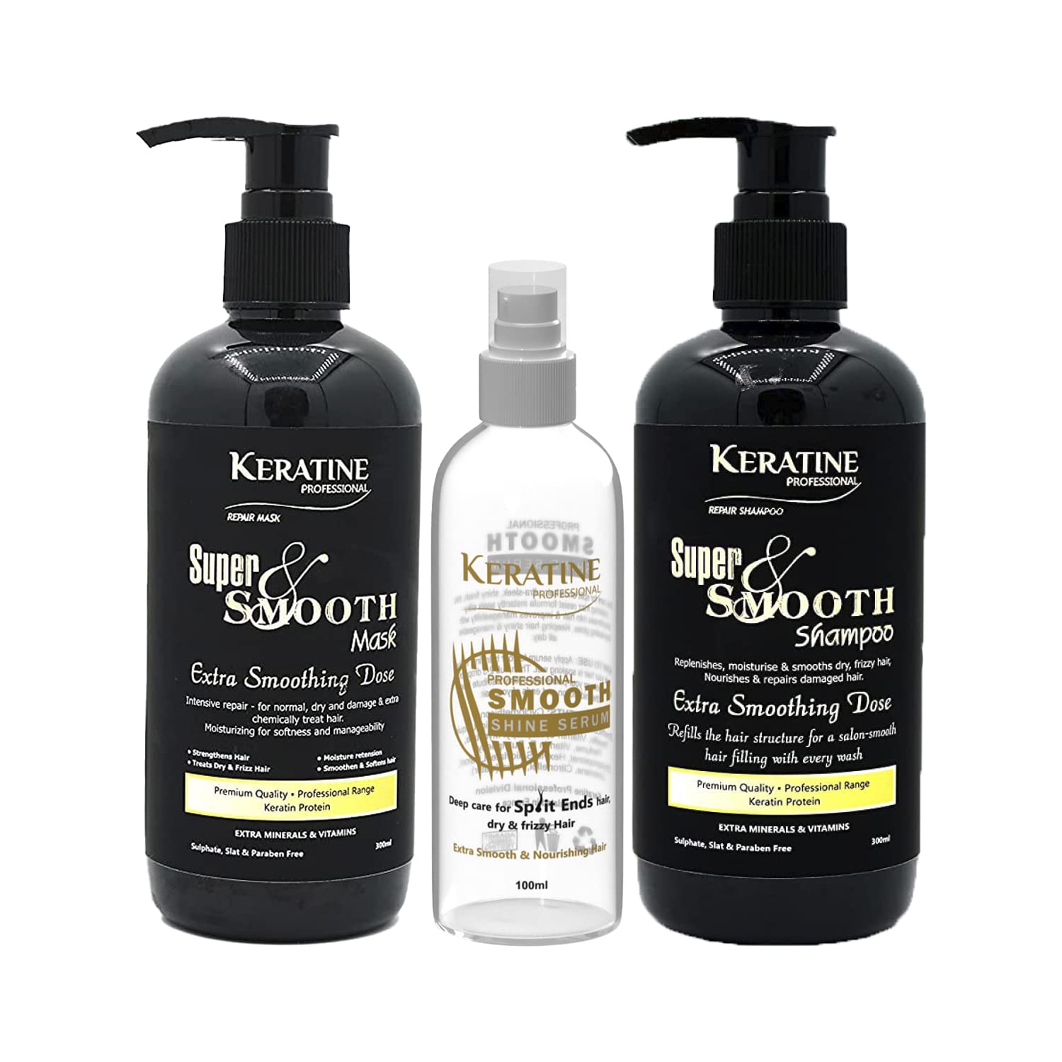 Keratine Super Smooth Hair Care Trio (300ml) - Nourishing Formula