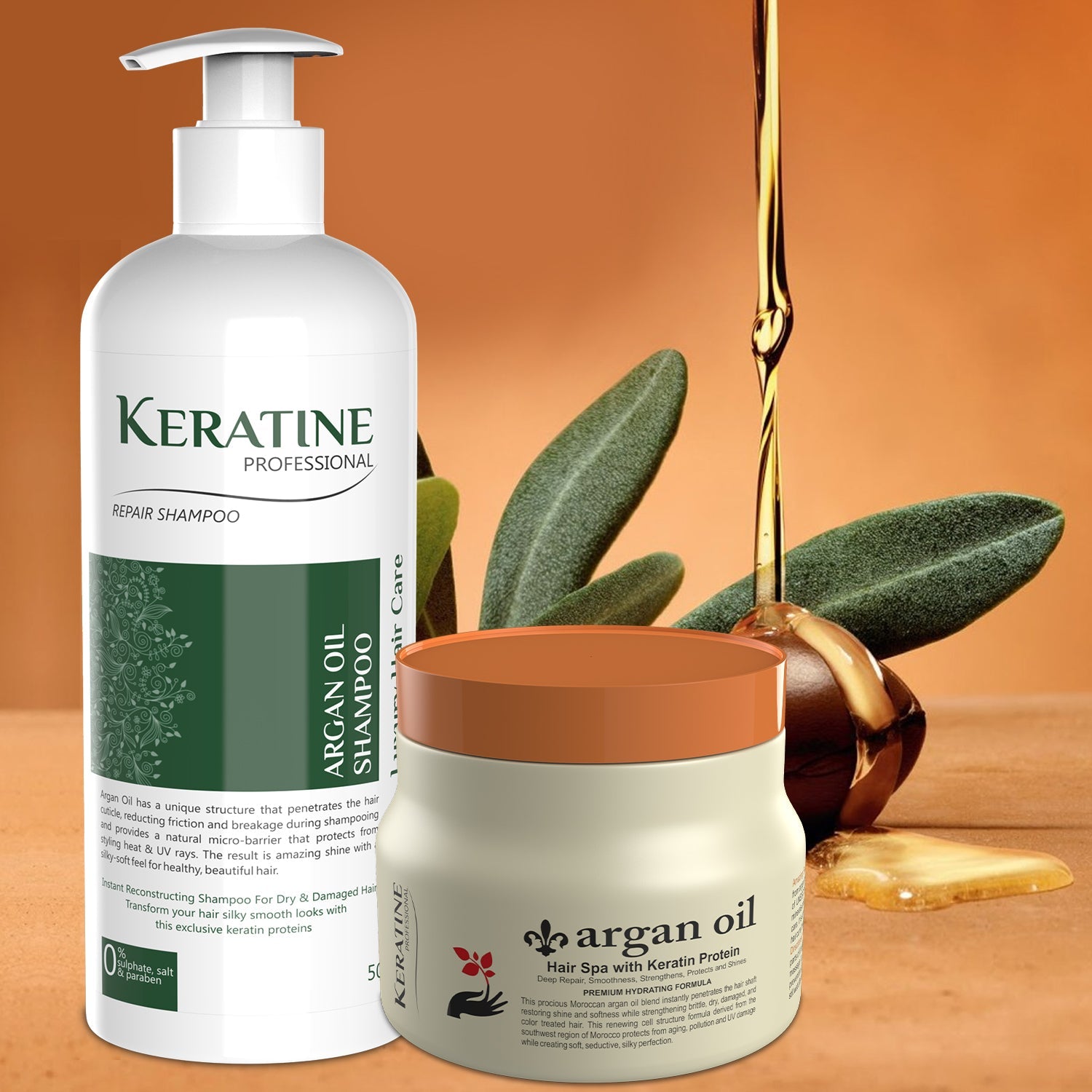 Keratine Professional Argan Oil Sulphate Free Shampoo, Mask And Serum - Nourishing Formula