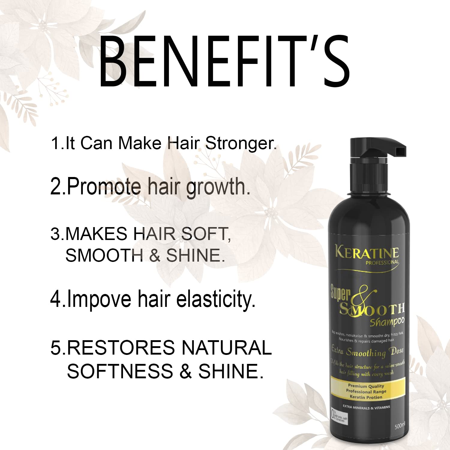 Keratine Professional Super Smooth Hair Shampoo – Frizz-Free Shine - 500ml & Smoothness & Shine for All Hair Types