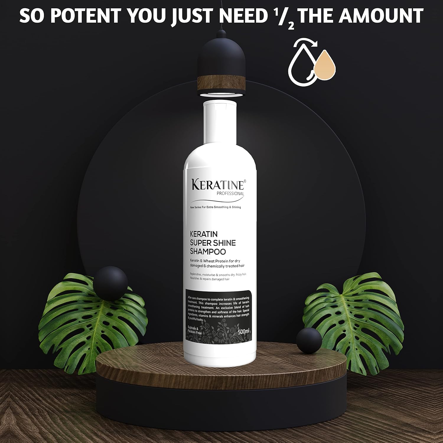 KERATINE PROFESSIONAL Keratin Super Shine Shampoo 500ml | Infused with Keratin and Wheat Protein for Dry damaged and Chemically Treated Hair | Sulphate and Paraben Free Made in India (500 ml)