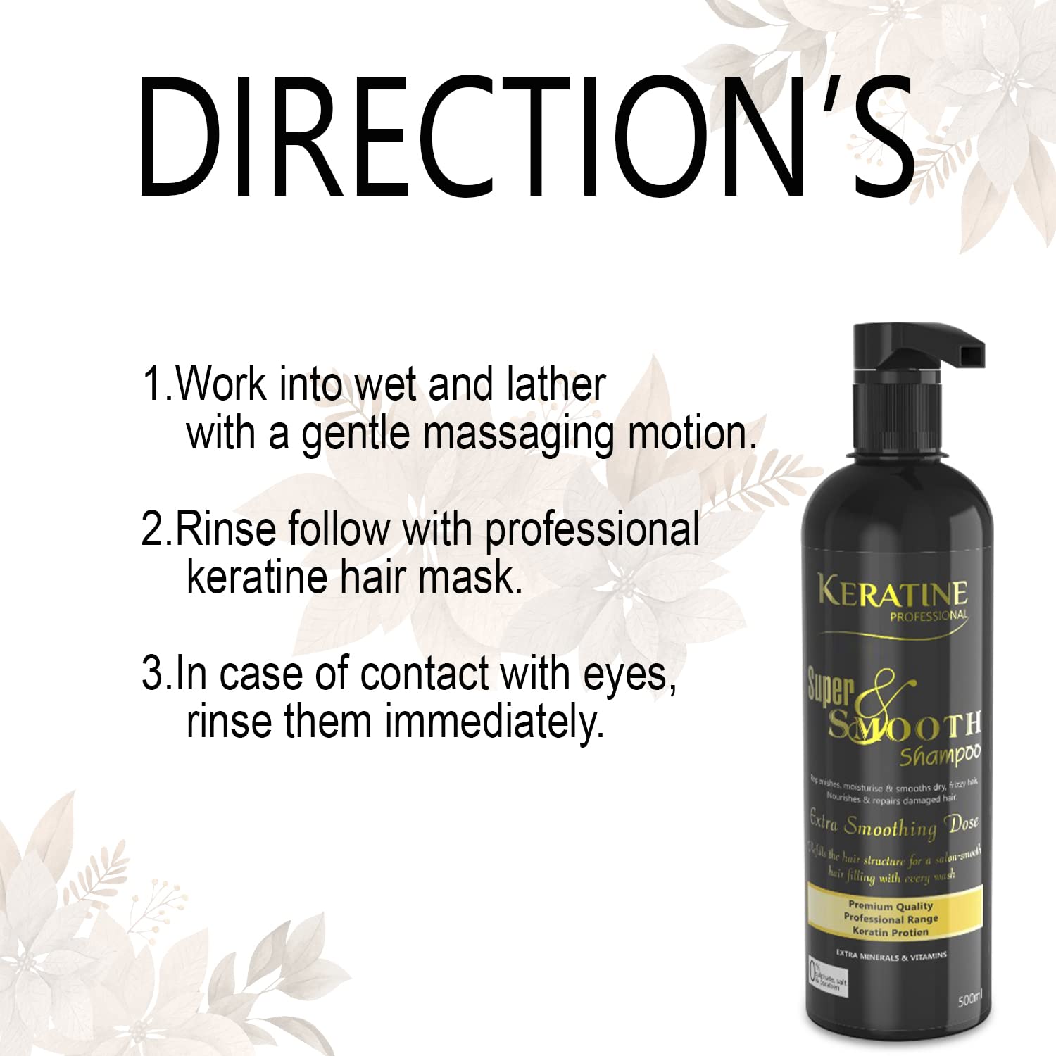 Keratine Professional Super Smooth Hair Shampoo – Frizz-Free Shine - 500ml & Smoothness & Shine for All Hair Types