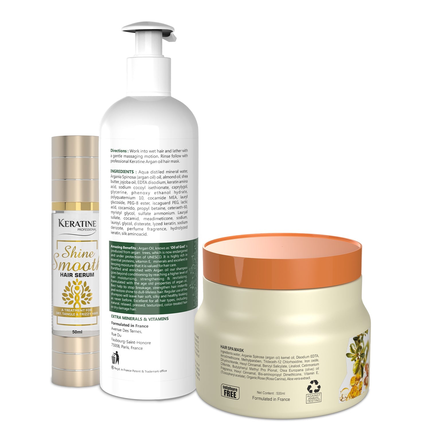 Keratine Professional Argan Oil Sulphate Free Shampoo, Mask And Serum - Nourishing Formula — Combo (view 2)