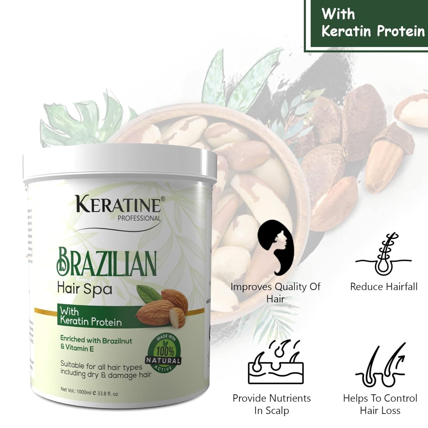 Keratine Professional Brazilian Hair Spa - With Smooth & Nourish (1000ml)