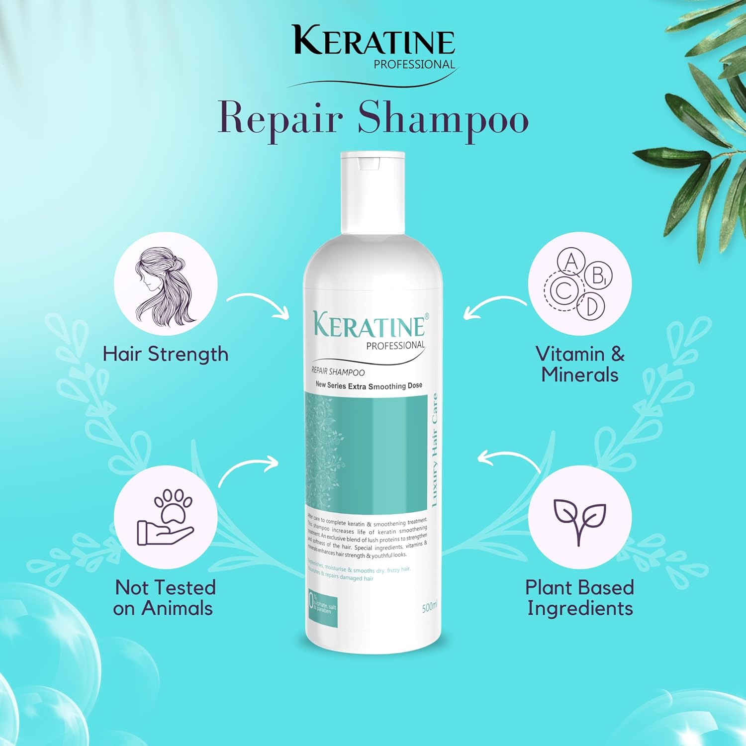 Keratine Professional Combo Kit, Repair Hair Shampoo & Mask - With Keratine (500ml) — Combo (view 5)