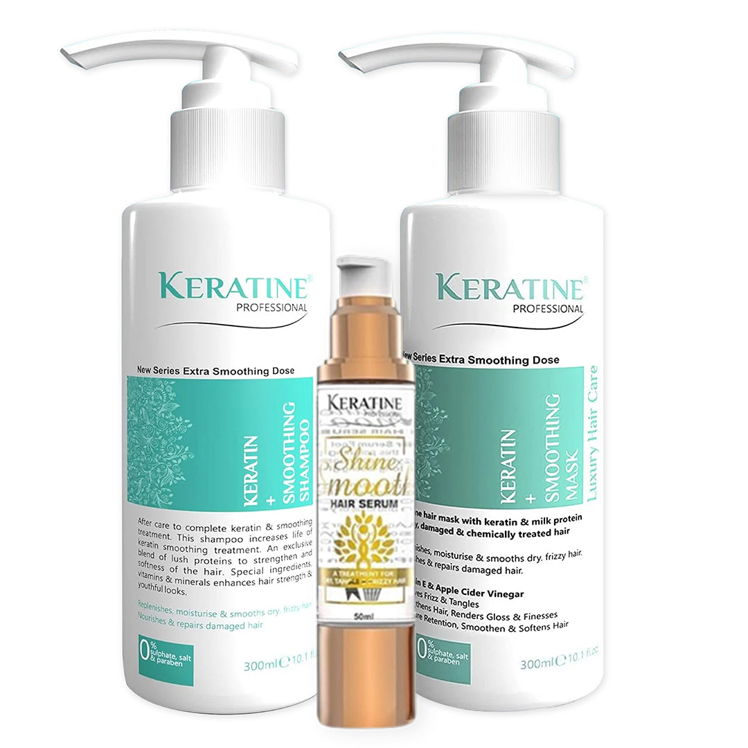 Keratine Hair Combo Kit - Complete Hair Strengthening & Repair Shampoo, Mask & Serum (300ml) - Nourishing Formula
