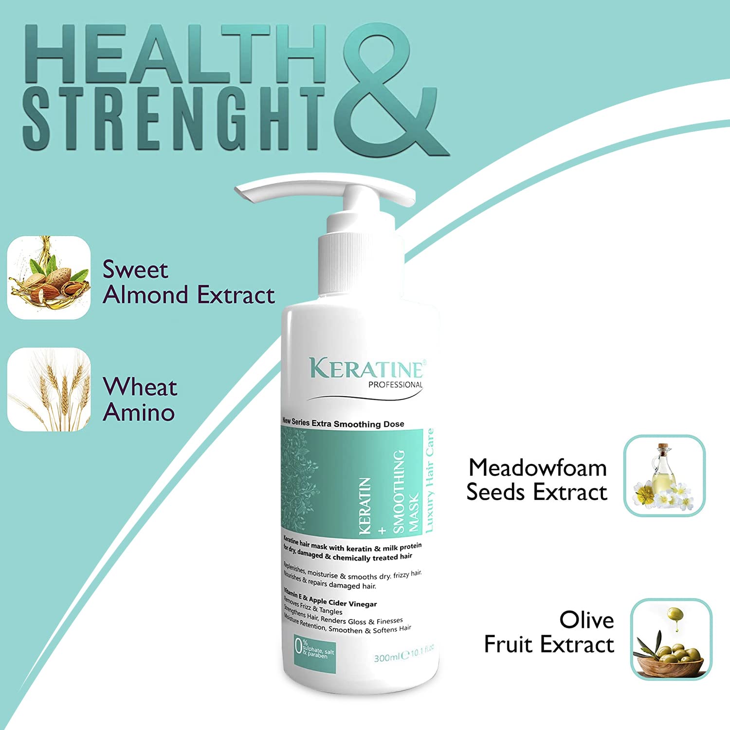 Keratine Professional – Hair Mask with Deep Repair & Hydration – 300ml & Intense Repair & Moisture & For Dry & Damaged Hair — Hair Mask (view 3)