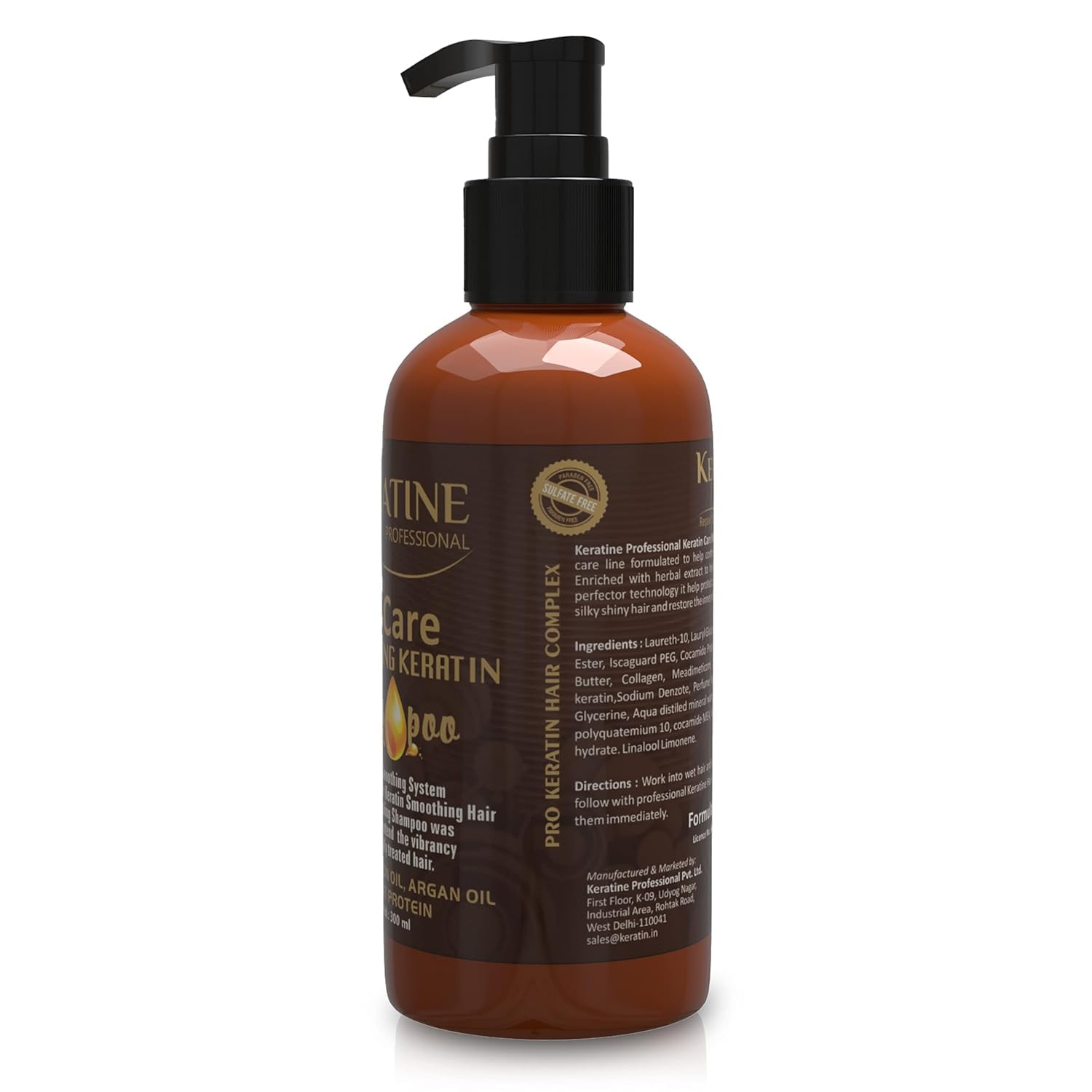 Keratin Care Smoothing Shampoo 300ml With Moroccan Oil, Argan Oil & Wheat Protein - Smoothes, Strengthens & Adds Shine - For All Hair Types — Shampoo (view 3)
