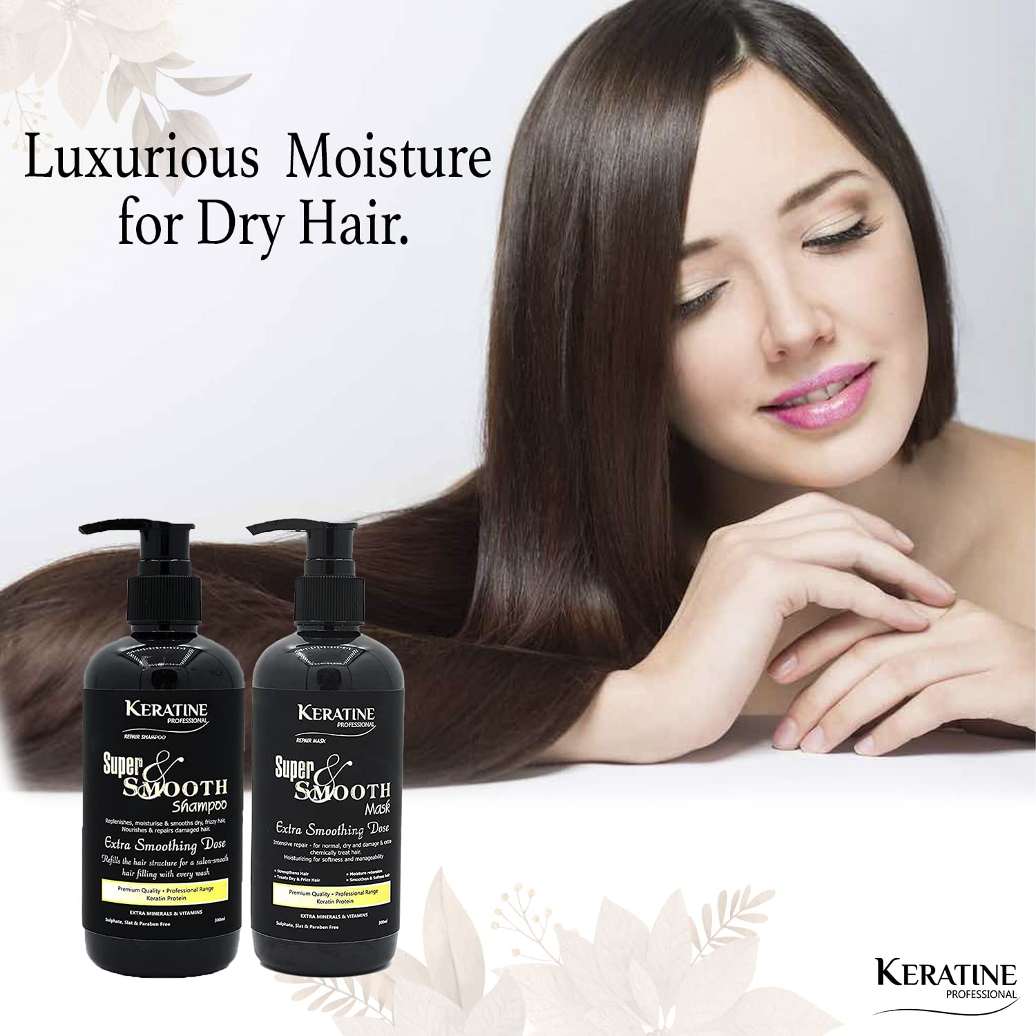 Keratine Super Smooth Repair Hair Shampoo & Mask (300ml Each) - Nourishing Formula — Combo (view 2)