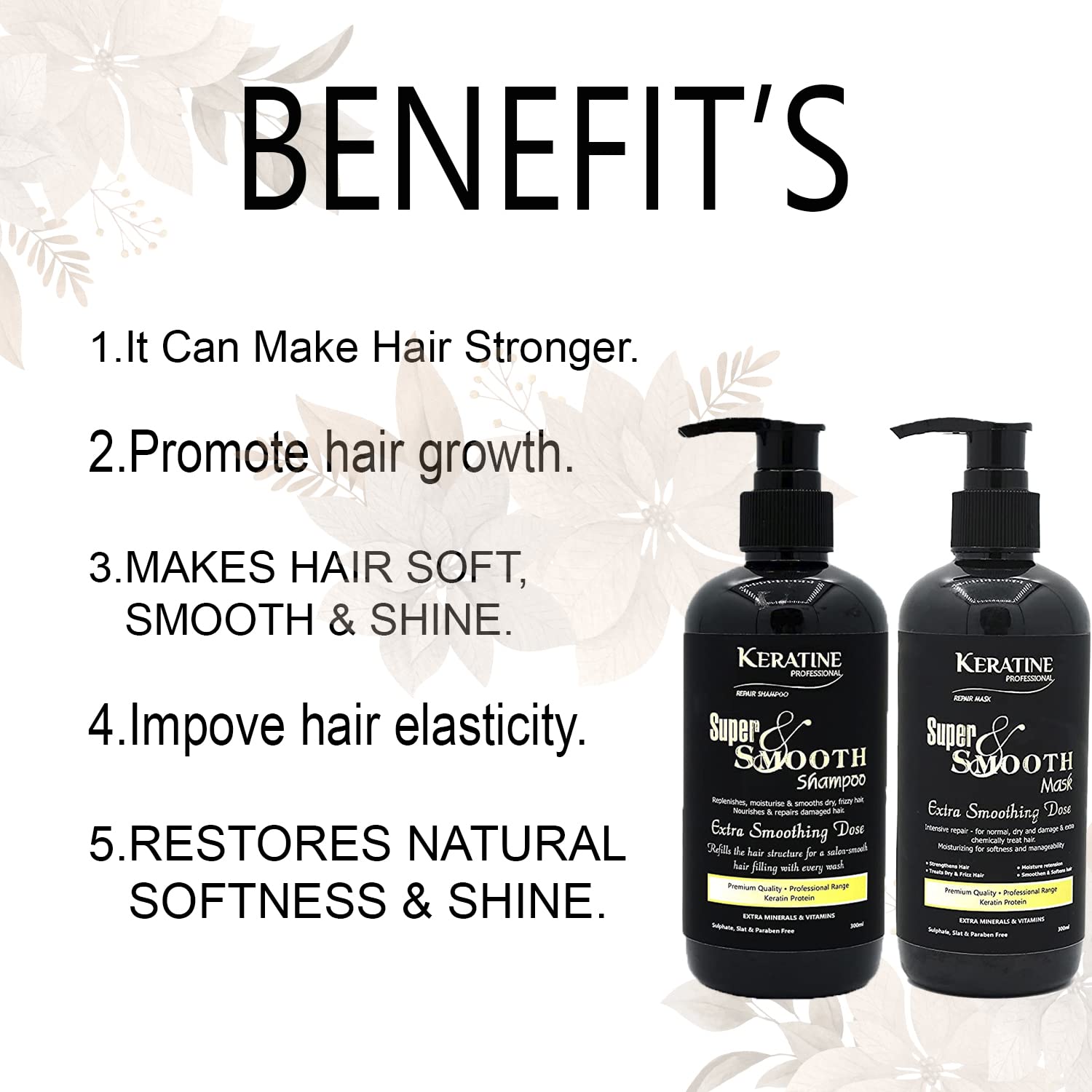 Keratine Super Smooth Repair Hair Shampoo & Mask (300ml Each) - Nourishing Formula — Combo (view 5)