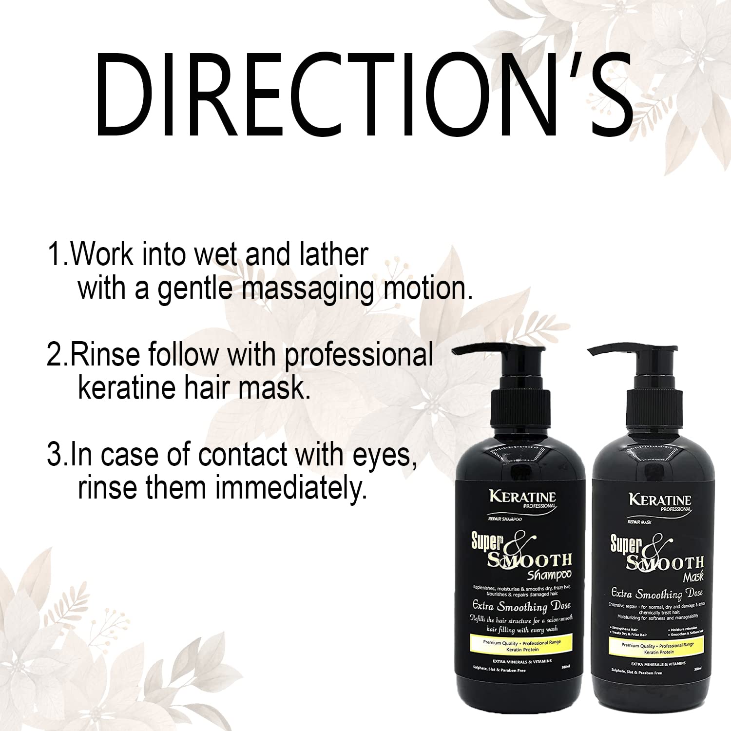 Keratine Super Smooth Repair Hair Shampoo & Mask (300ml Each) - Nourishing Formula — Combo (view 6)