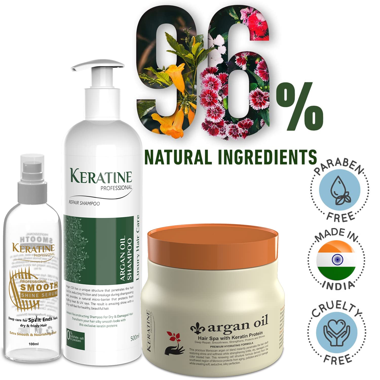Keratine Professional Moroccan Argan Oil Shampoo & Mask Combo 500ml Each & Serum (500ml) - Nourishing Formula — Combo (view 2)