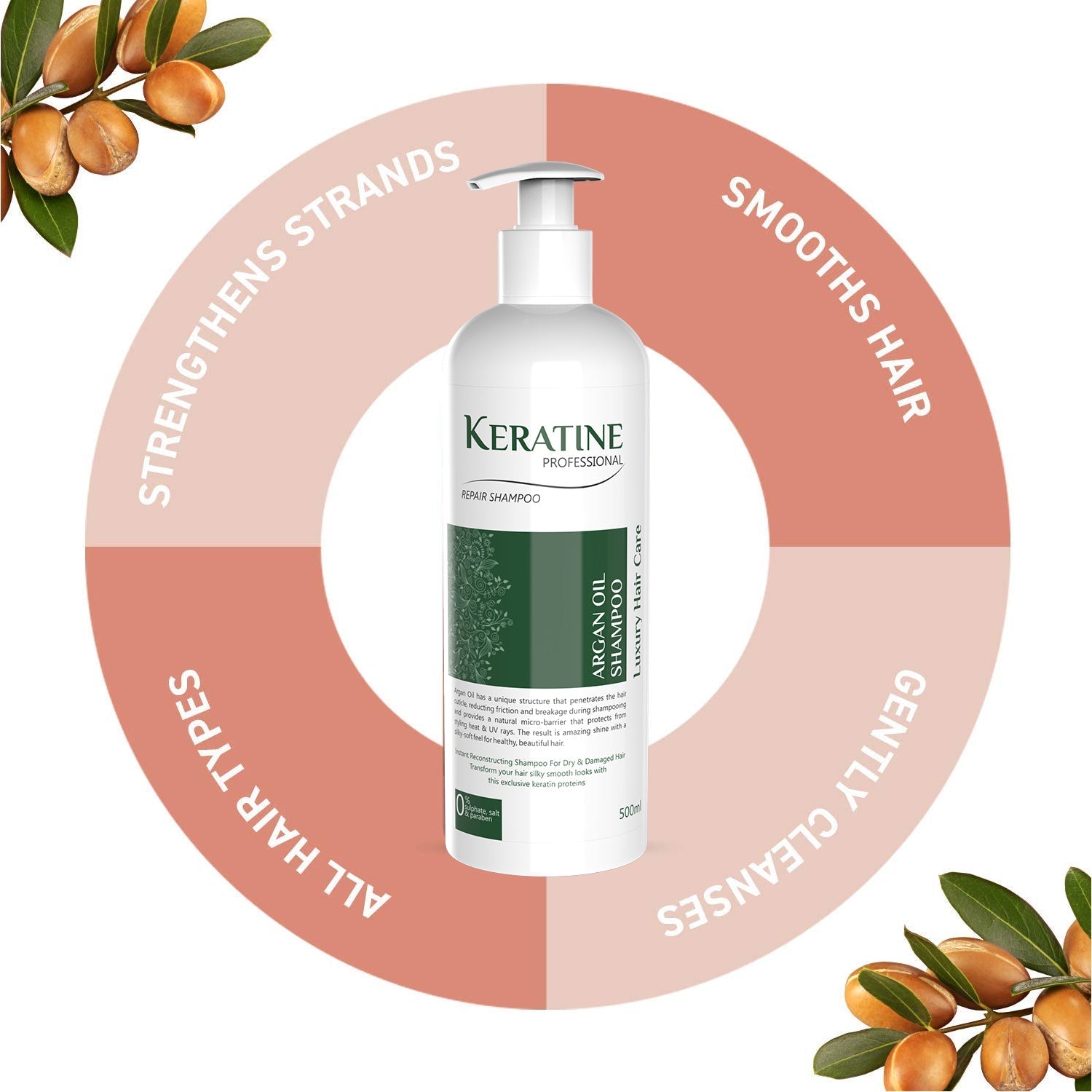 Keratine Professional – Moroccan Argan Oil Shampoo with Sulfate-Free Care – 500ml & Hydrates and Softens for All Hair Types — Shampoo (view 4)