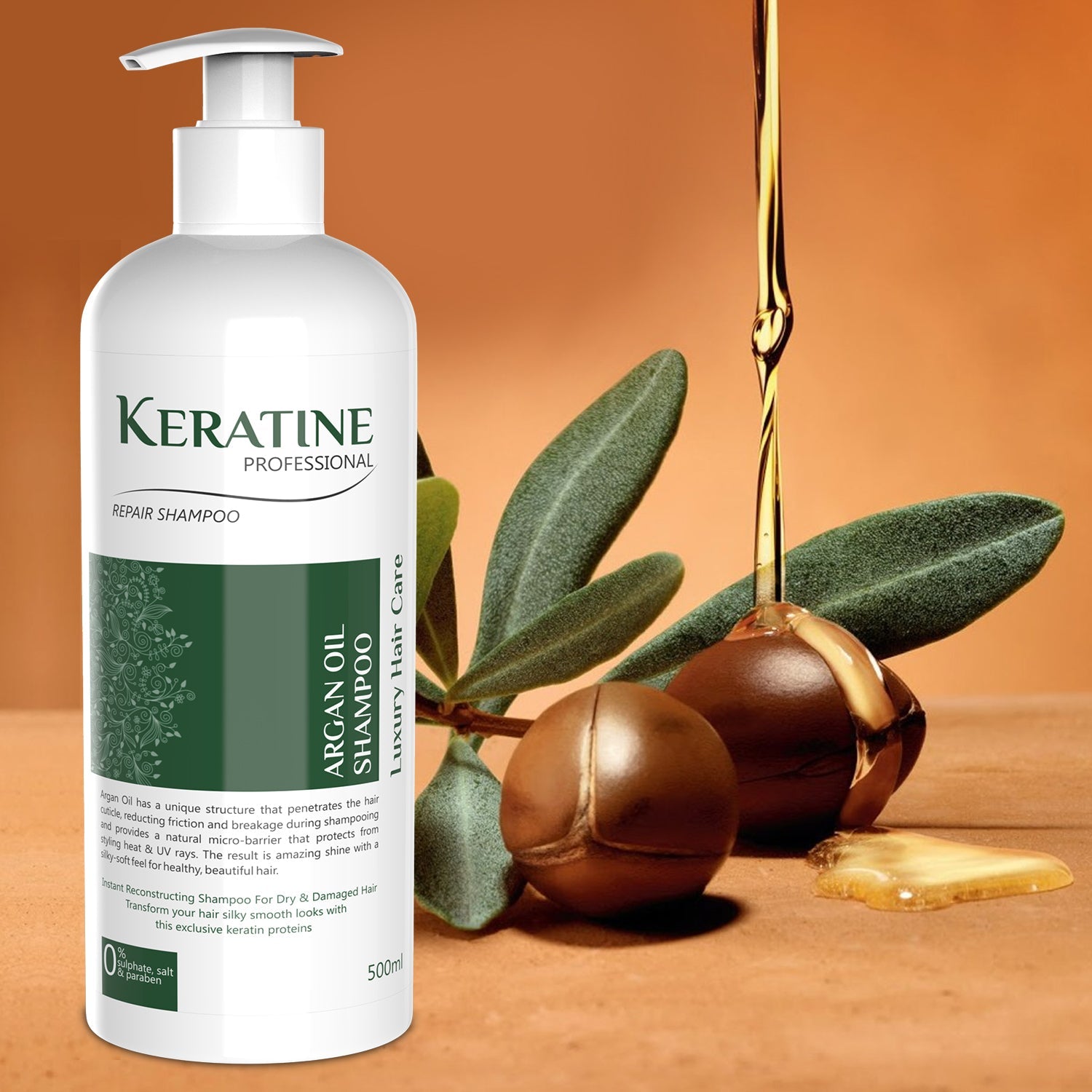 Keratine Professional – Moroccan Argan Oil Shampoo with Sulfate-Free Care – 500ml & Hydrates and Softens for All Hair Types — Shampoo (view 6)