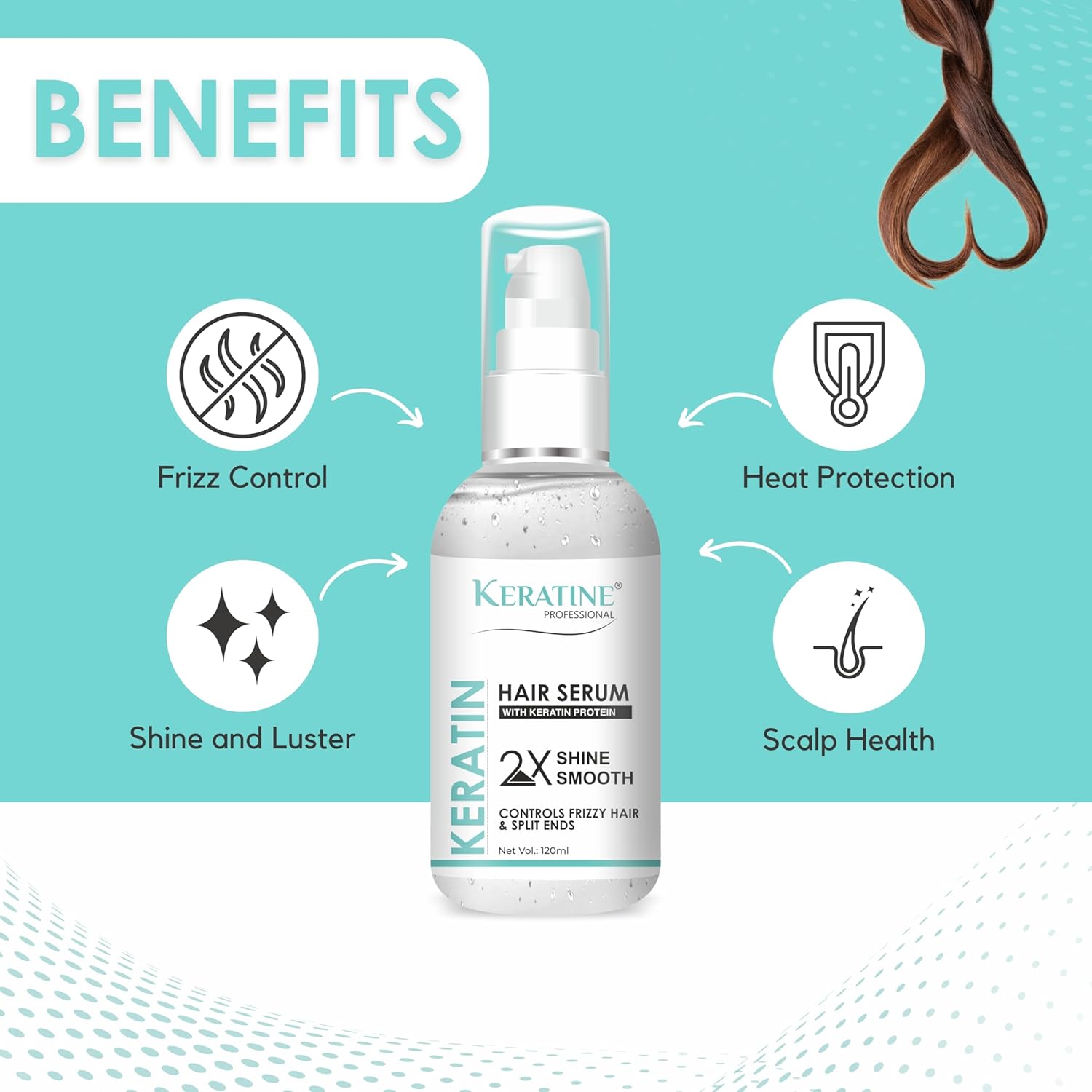 Keratine Professional Shine Smooth Hair Serum - With Frizz Free Glow (120ml) — Hair Serum (view 2)