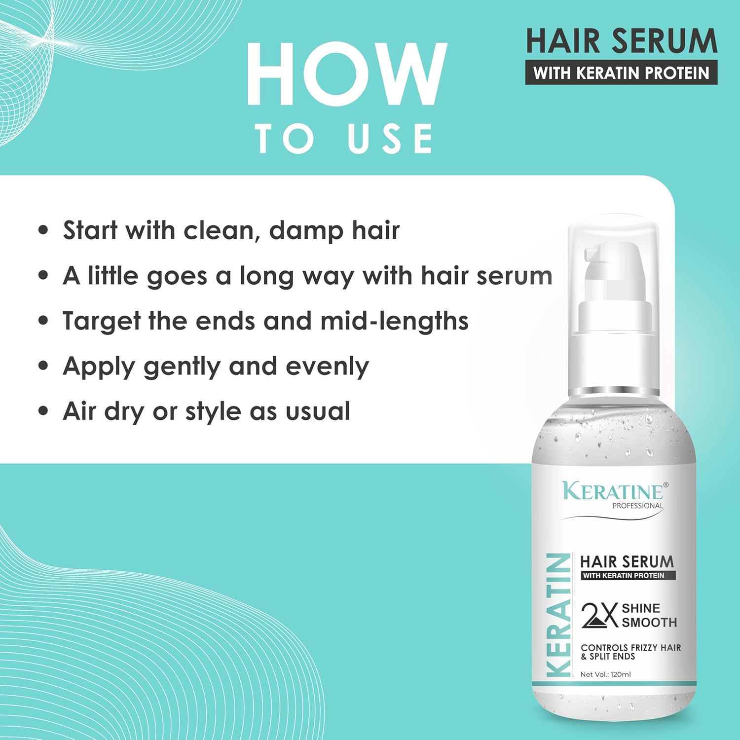 Keratine Professional Shine Smooth Hair Serum - With Frizz Free Glow (120ml) — Hair Serum (view 6)