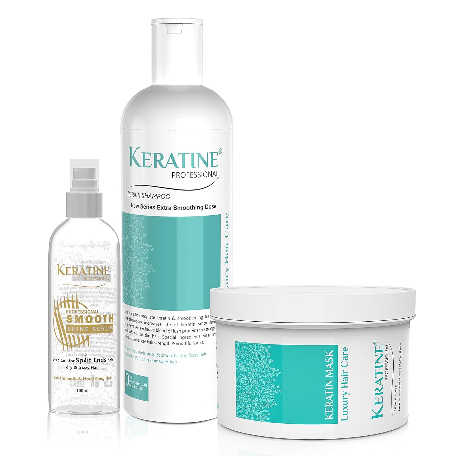 Keratine Shampoo, Hair Mask And Serum Kit (500ml) - Nourishing Formula