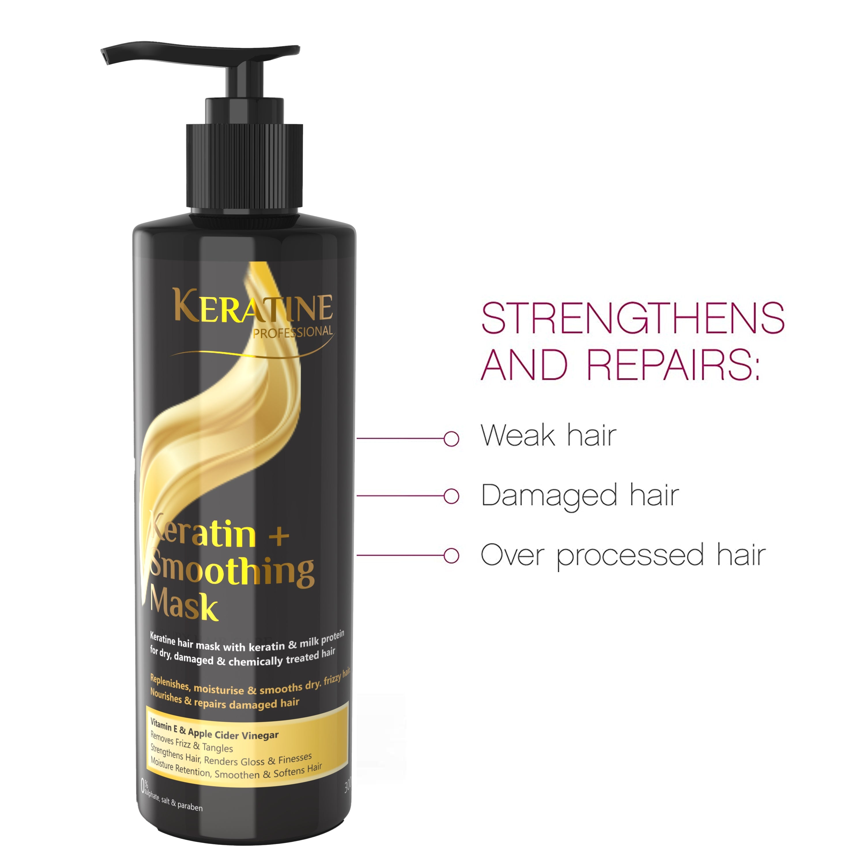 Keratine Smoothening Shampoo And Hair Mask - Strengthen and Revitalize - For Dry, Damaged, and Curly Hair — Combo (view 3)