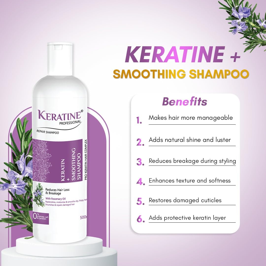 Keratine Professional Sulphate-Free Hair Shampoo with Rosemary Oil – 500ml & Nourishing & Smoothing Shampoo for Healthy Hair — Shampoo (view 2)