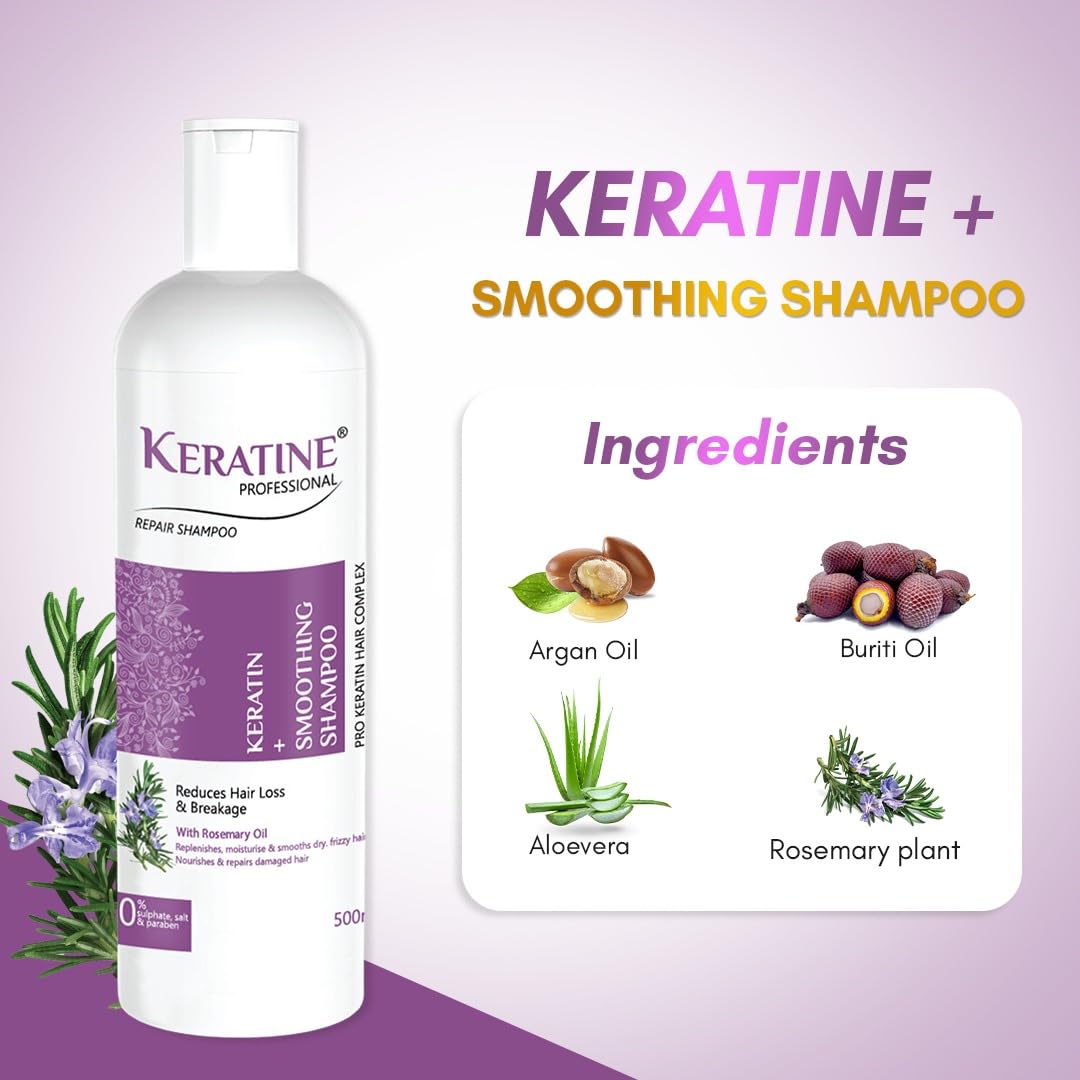 Keratine Professional Sulphate-Free Hair Shampoo with Rosemary Oil – 500ml & Nourishing & Smoothing Shampoo for Healthy Hair — Shampoo (view 3)