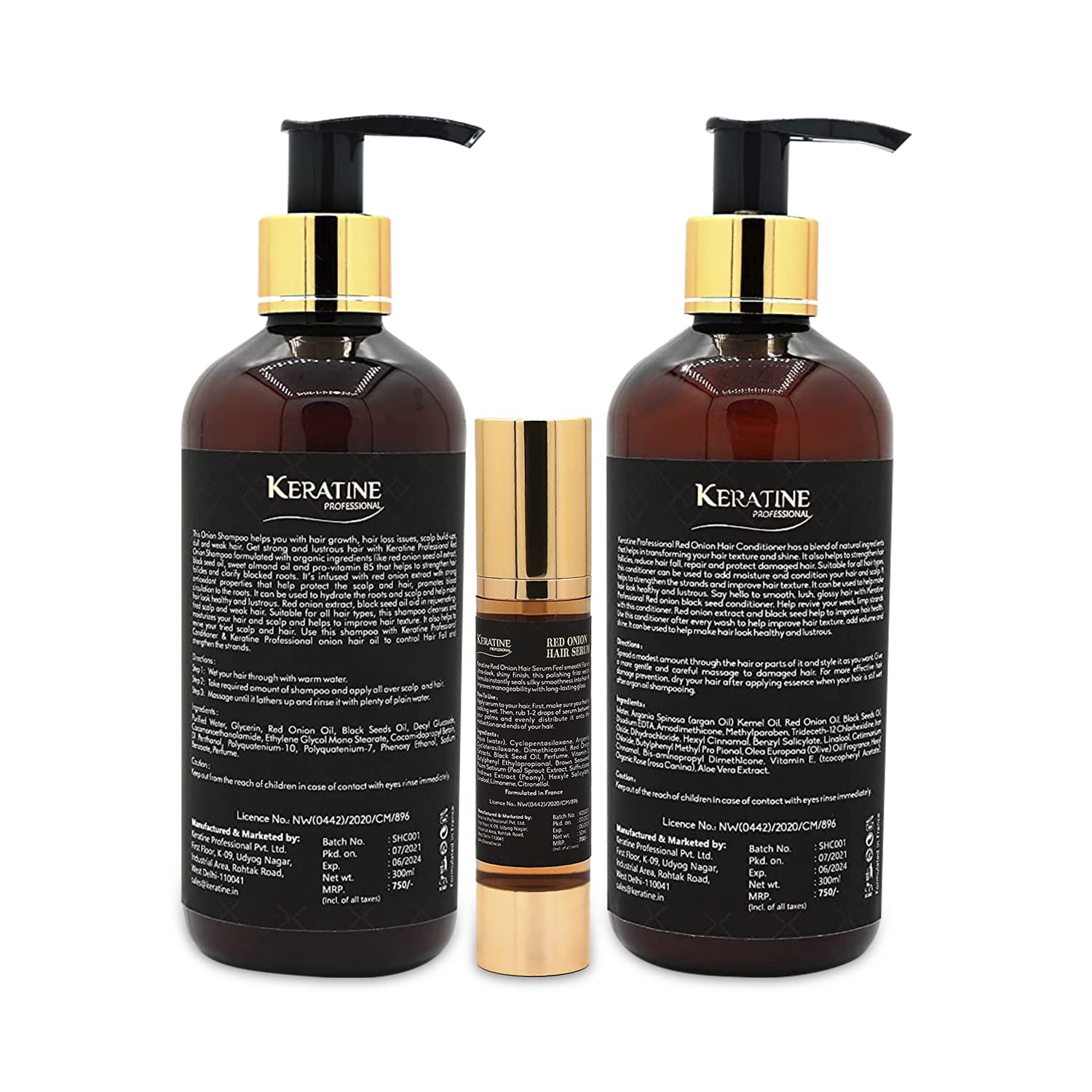 Keratine Sulphate Free Red Onion Oil Hair Shampoo, Conditioner 300ml And Serum (300ml) - Nourishing Formula — Combo (view 2)