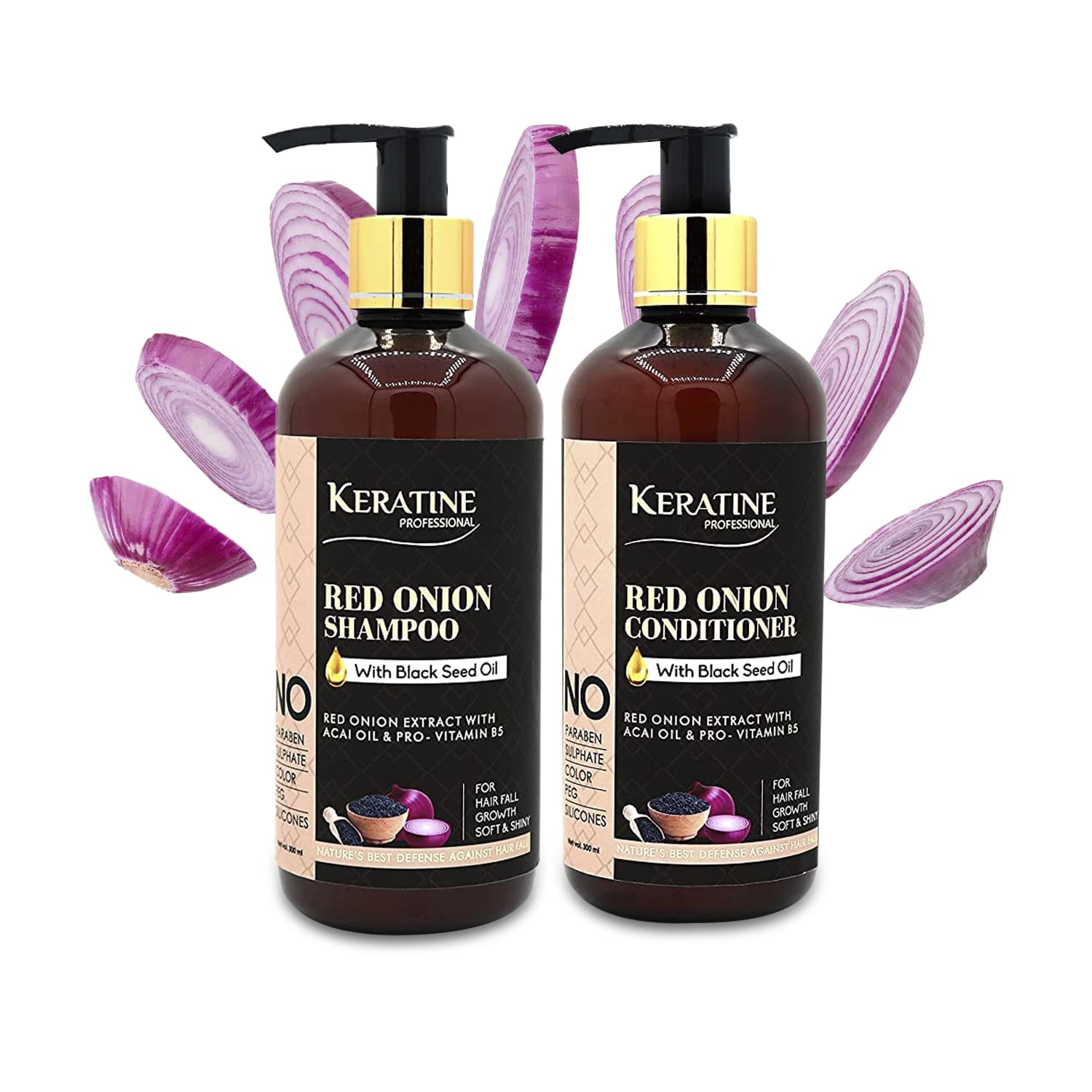 Keratine Sulphate Free Red Onion Oil Hair Shampoo And Conditioner (300ml) - Nourishing Formula