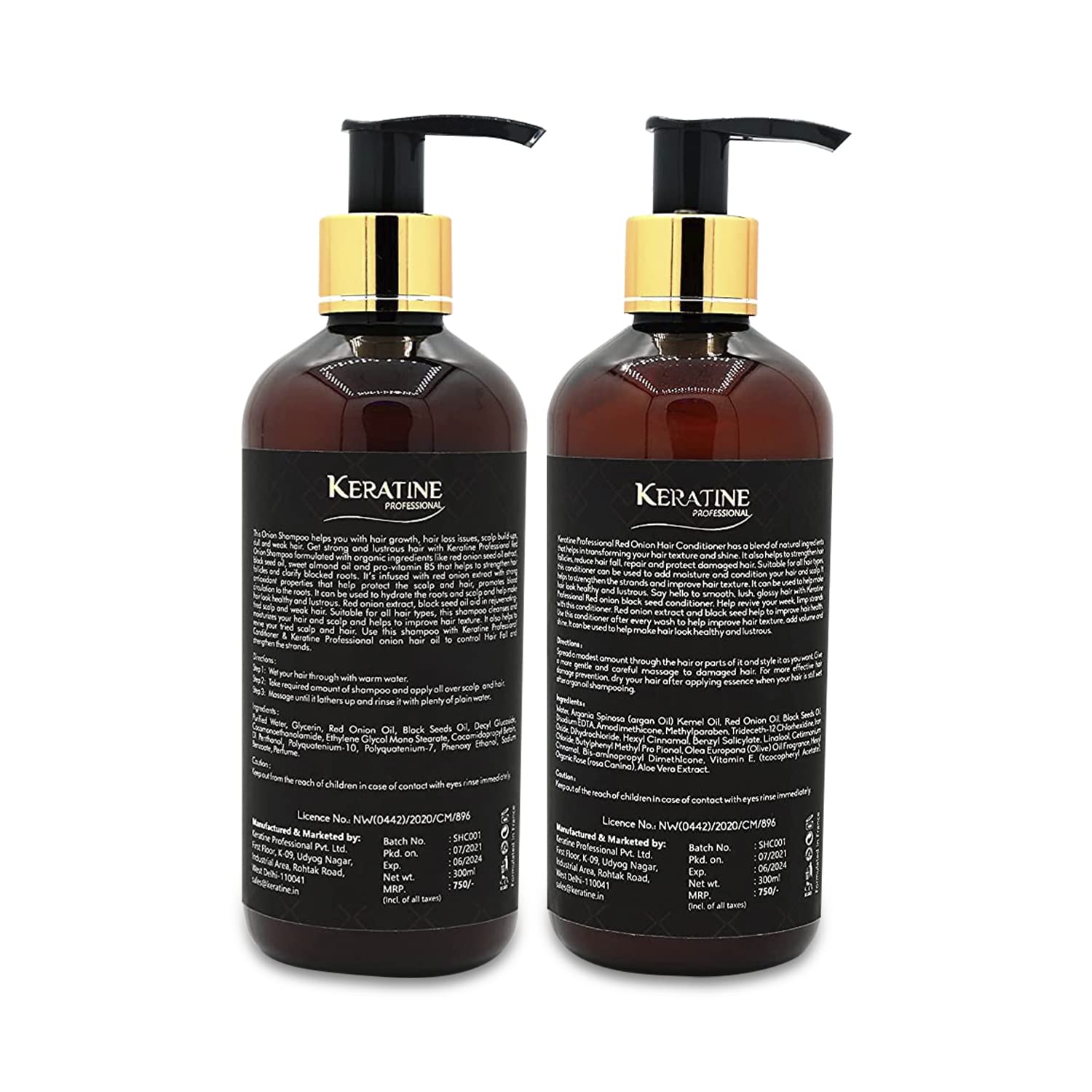 Keratine Sulphate Free Red Onion Oil Hair Shampoo And Conditioner (300ml) - Nourishing Formula — Combo (view 2)