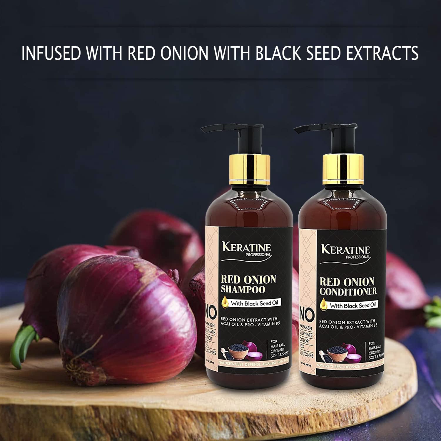 Keratine Sulphate Free Red Onion Oil Hair Shampoo And Conditioner (300ml) - Nourishing Formula — Combo (view 3)