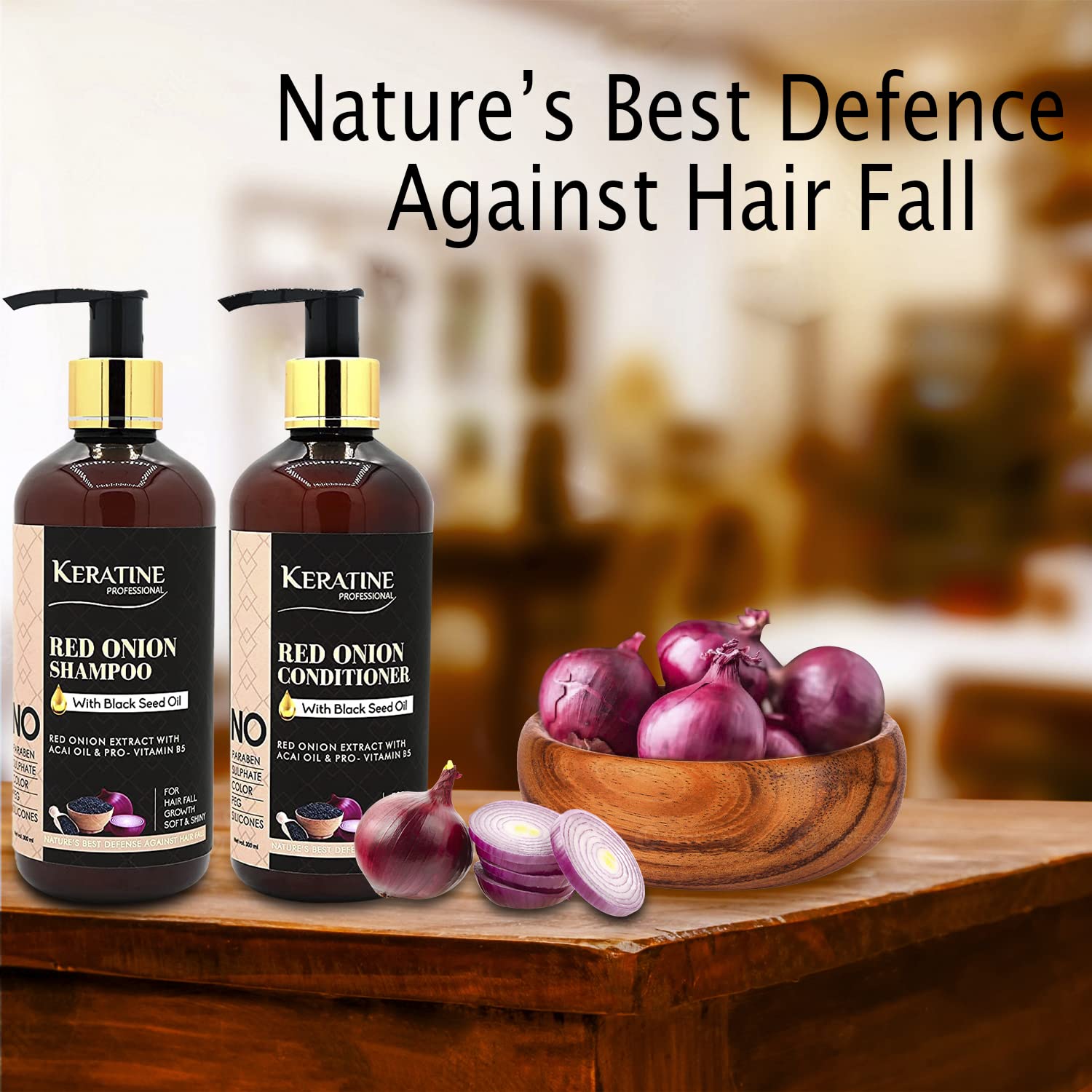 Keratine Sulphate Free Red Onion Oil Hair Shampoo And Conditioner (300ml) - Nourishing Formula — Combo (view 5)