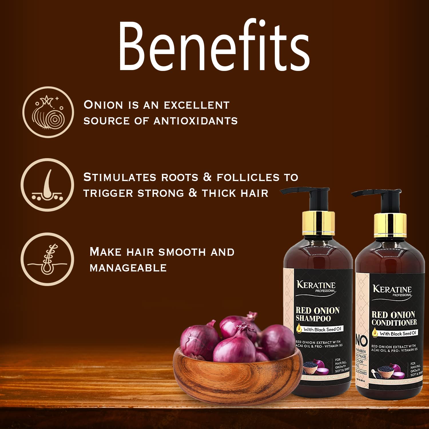 Keratine Sulphate Free Red Onion Oil Hair Shampoo And Conditioner (300ml) - Nourishing Formula — Combo (view 6)