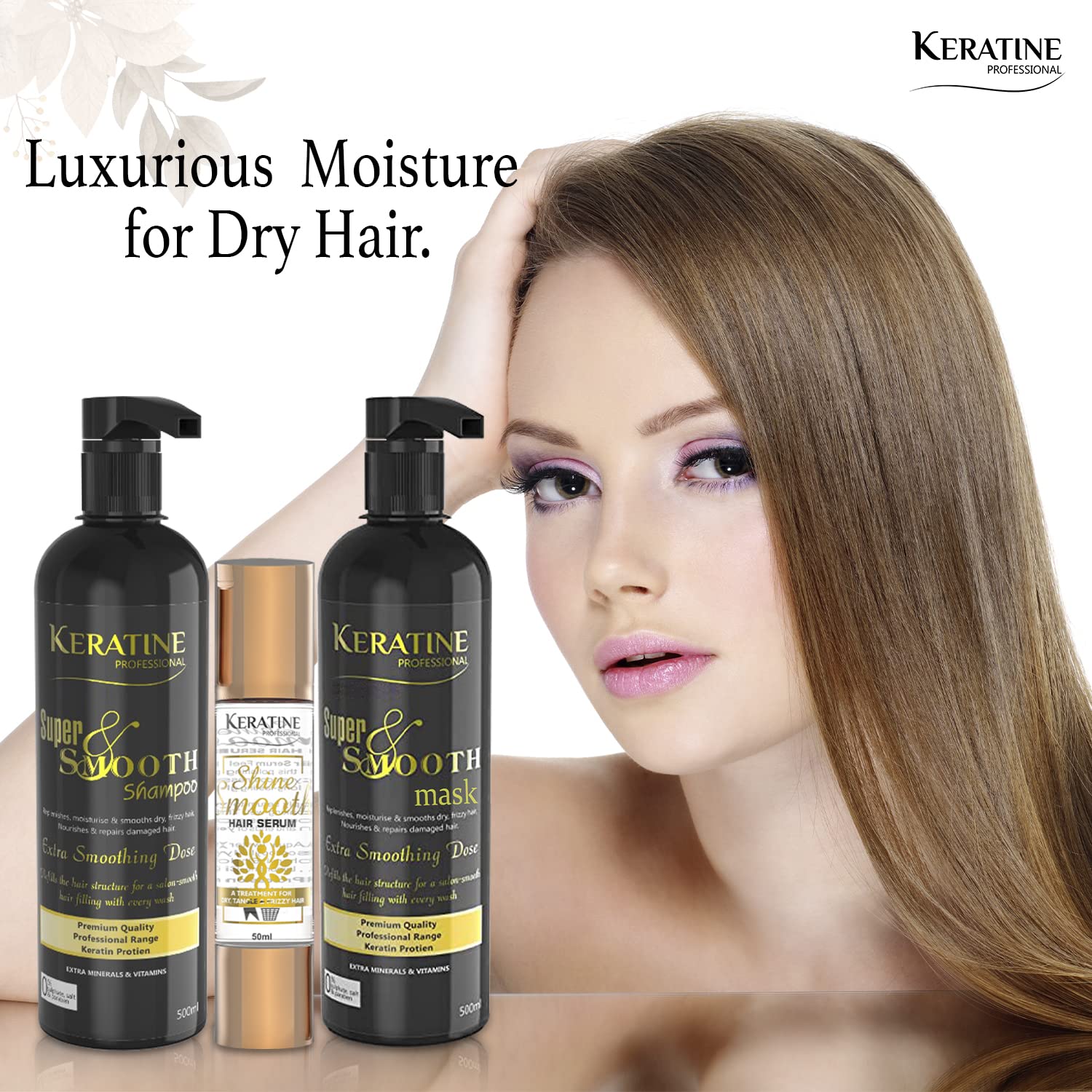 Keratine Super Smooth Repair Hair Shampoo & Mask (500ml) + Shiner Boost Hair Serum (50ml) - Nourishing Formula — Combo (view 4)