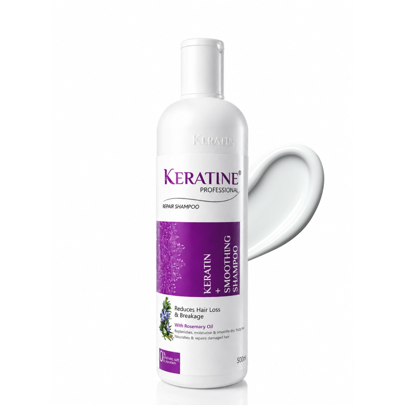 Keratine Professional Sulphate-Free Hair Shampoo with Rosemary Oil – 500ml & Nourishing & Smoothing Shampoo for Healthy Hair